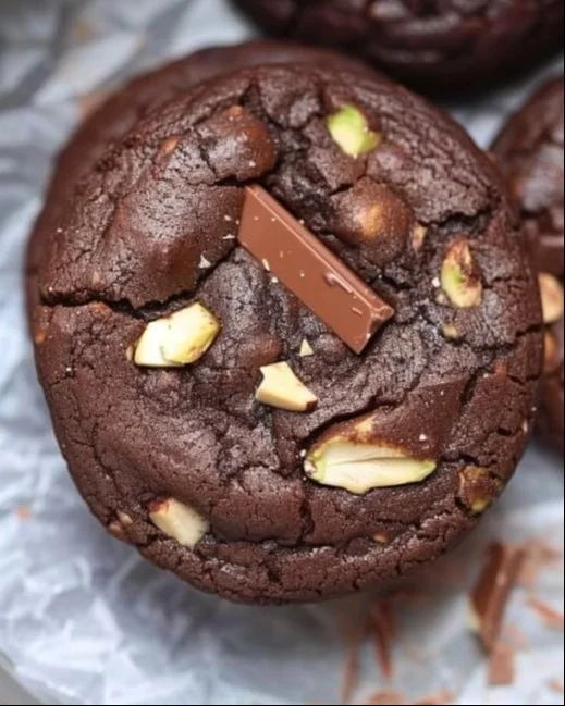 Galletas de chocolate triple con pistacho recién horneadas