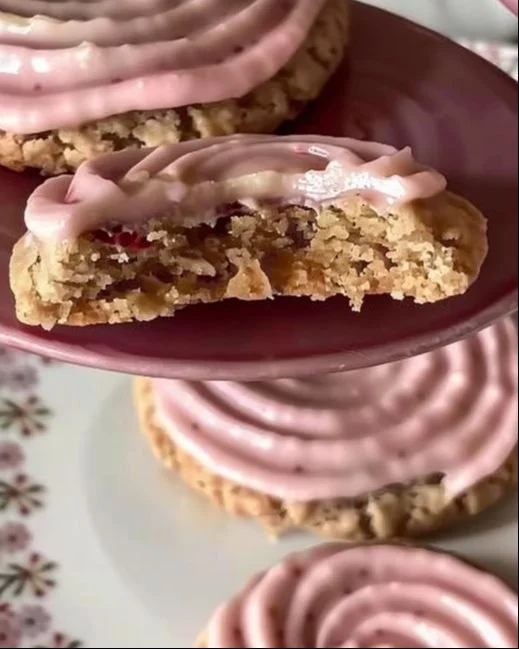 Galletas de crumble de fresa recién horneadas en un plato