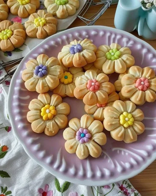 Galletas de mantequilla decoradas con flores de primavera