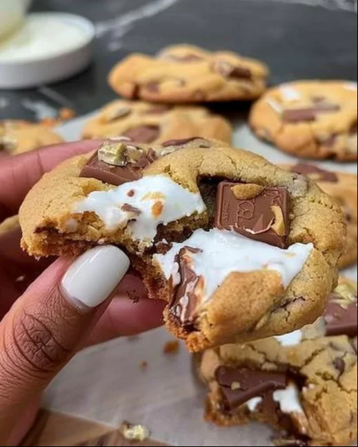 Galletas de S'mores recién horneadas con chocolate y malvaviscos
