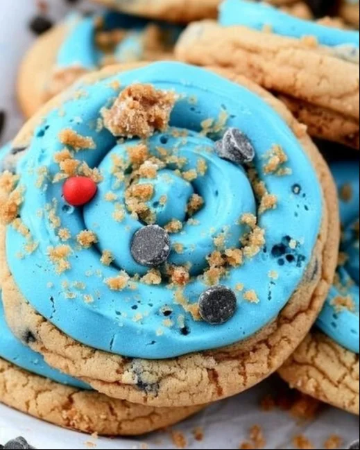 Galletas Monstruo Azul decoradas y listas para disfrutar en una fiesta.