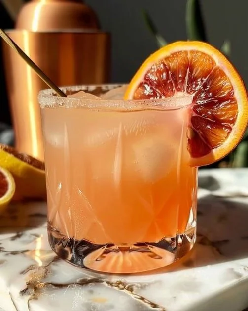 Margarita de Coco con Aperol en un vaso decorado con rodaja de naranja
