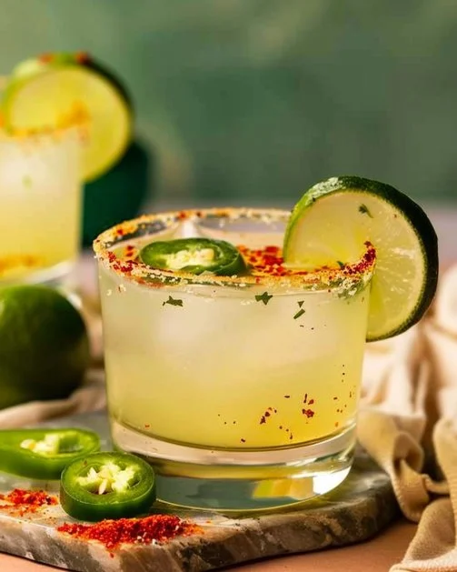 Margarita Picante Ligera servida en vaso con rodaja de limón