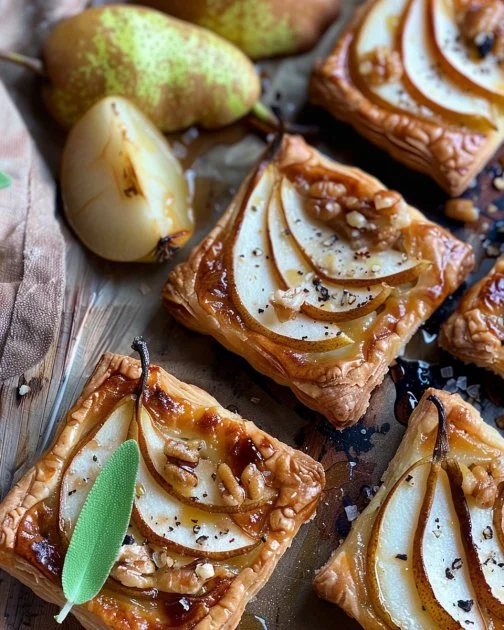 Mini tartas de hojaldre rellenas de pera y queso de cabra