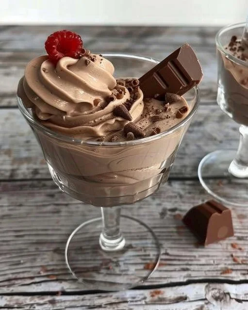 Mousse de chocolate Kinder, postre cremoso y delicioso con chocolate Kinder.