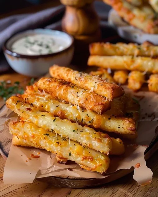 Palitos de queso dorados y crujientes listos para disfrutar como aperitivo