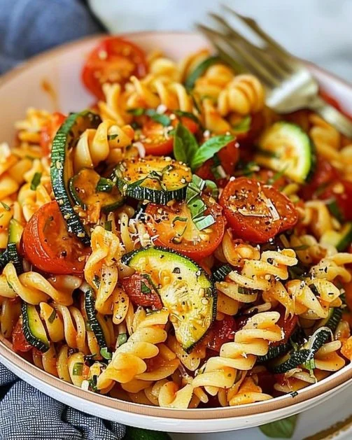 Plato de Pasta de Tomate y Calabacín, una opción deliciosa y saludable