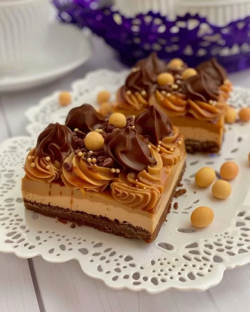 Tarta de queso con dulce de leche en un plato decorado