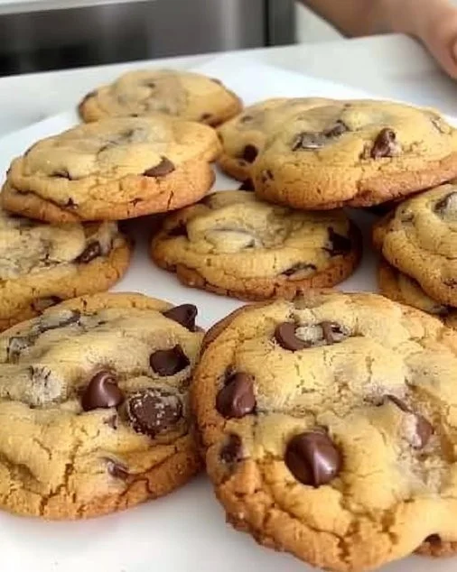 Deliciosas galletas de chispas de chocolate caseras recién horneadas.