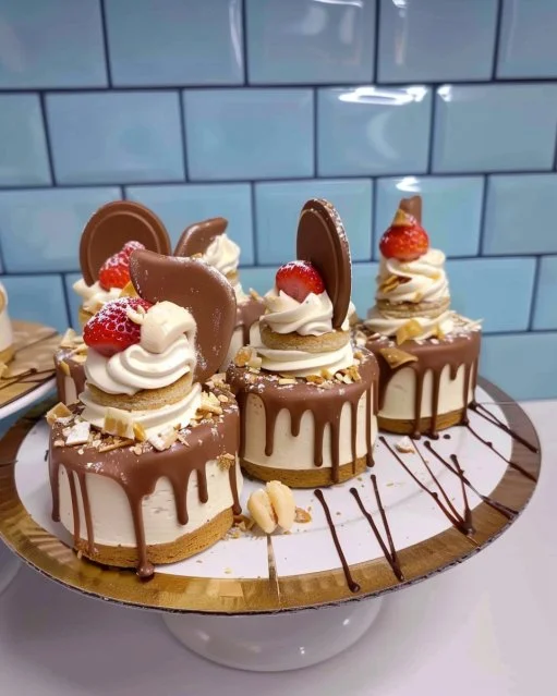 Verrinas de Kinder Delight decoradas con chocolate y crema deliciosa