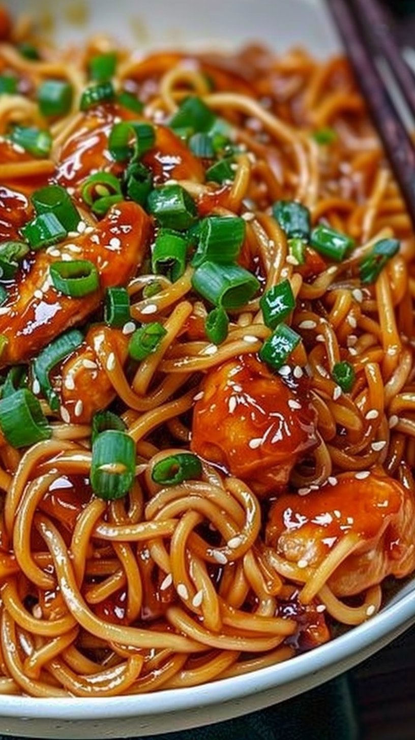 Fideos de Pollo Ajo Pegajoso