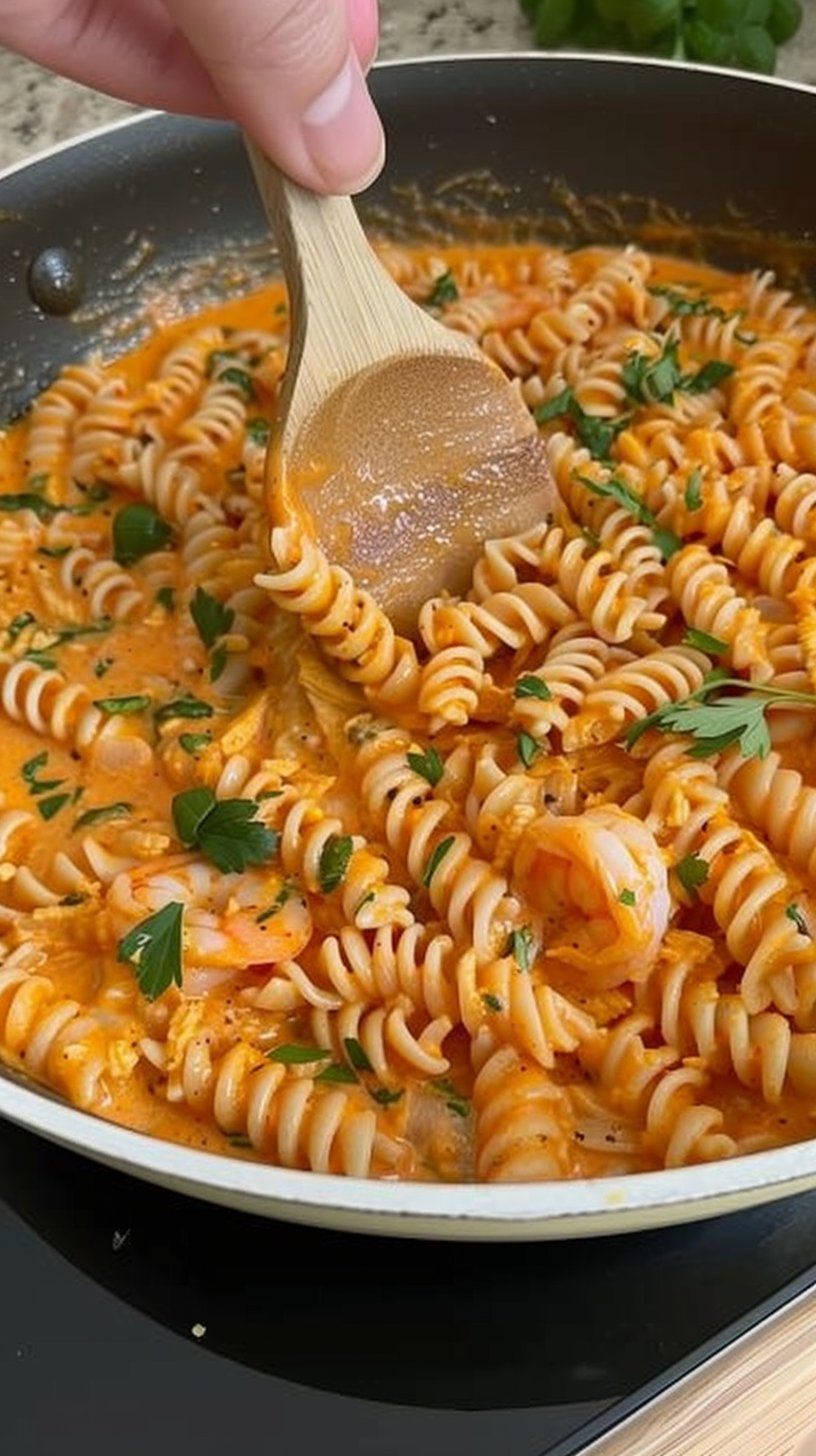 Pasta con Camarones Rosados - Salsa Italiana Rosa