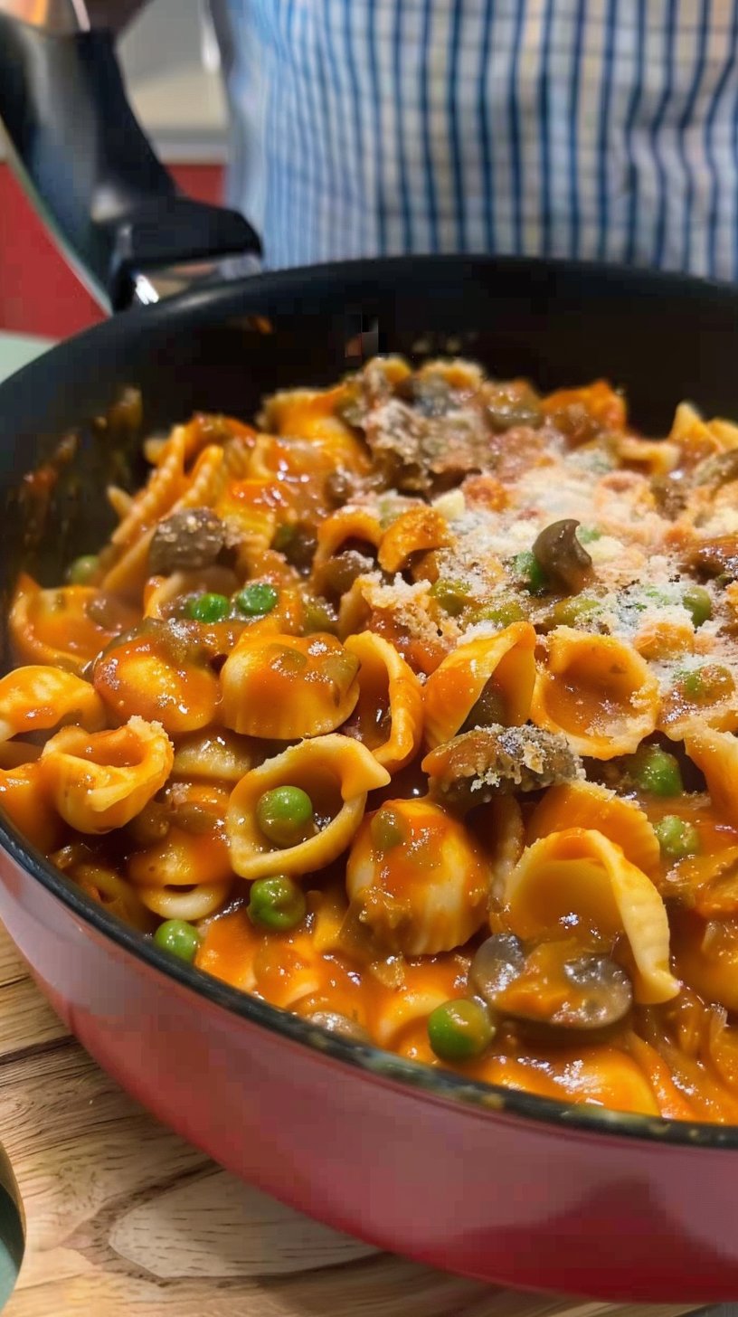 Orecchiette gratinadas a la boscaiola