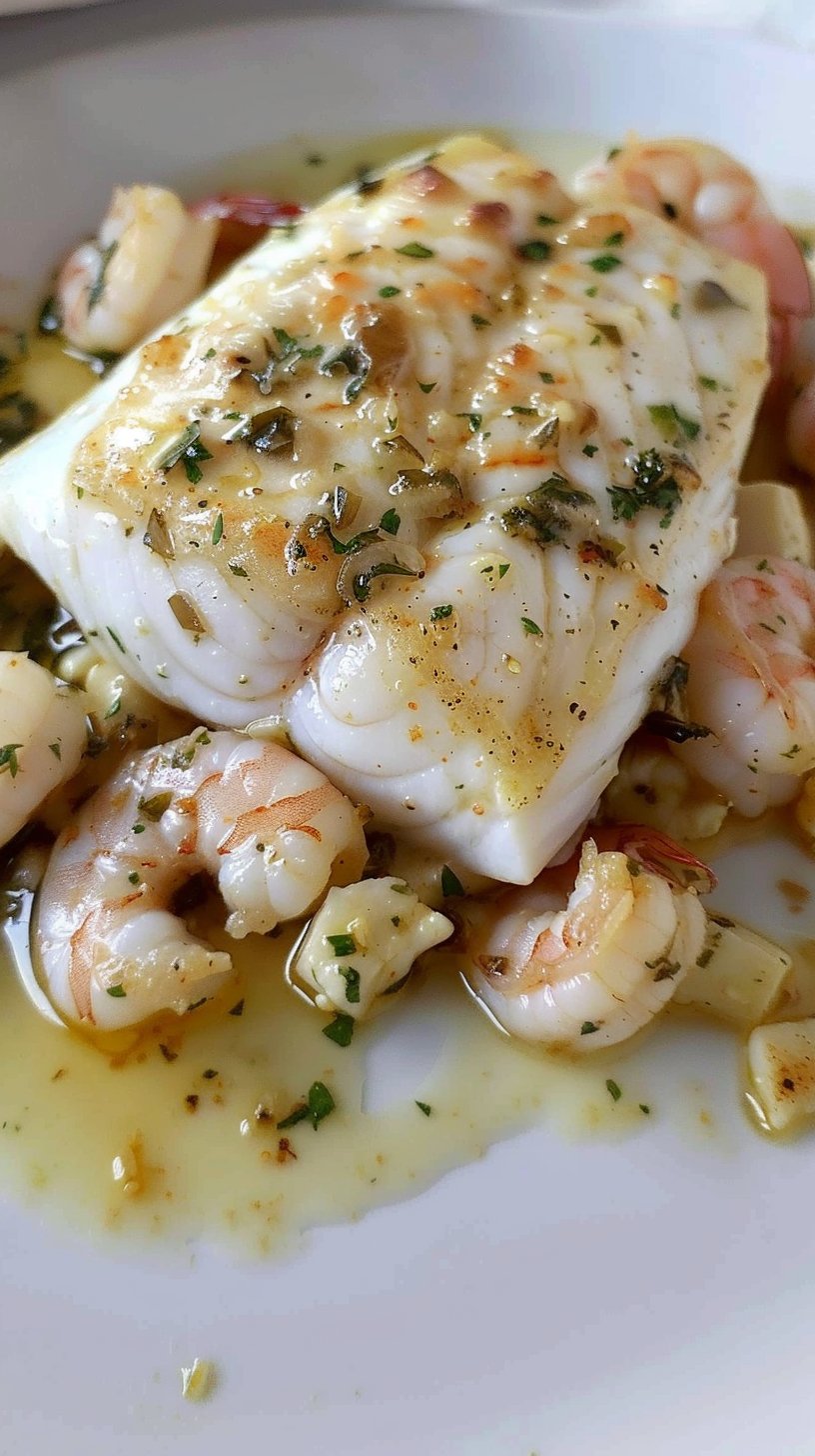 Merluza con Camarones al Ajo
