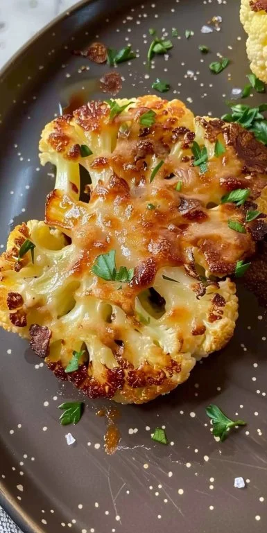Bistecas de coliflor con queso, plato saludable y delicioso