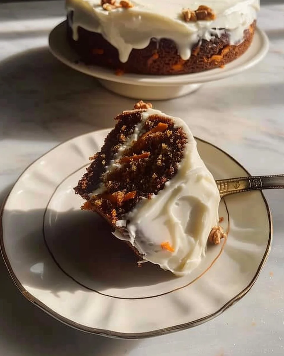 Bizcocho de zanahoria casero decorado con crema y nueces