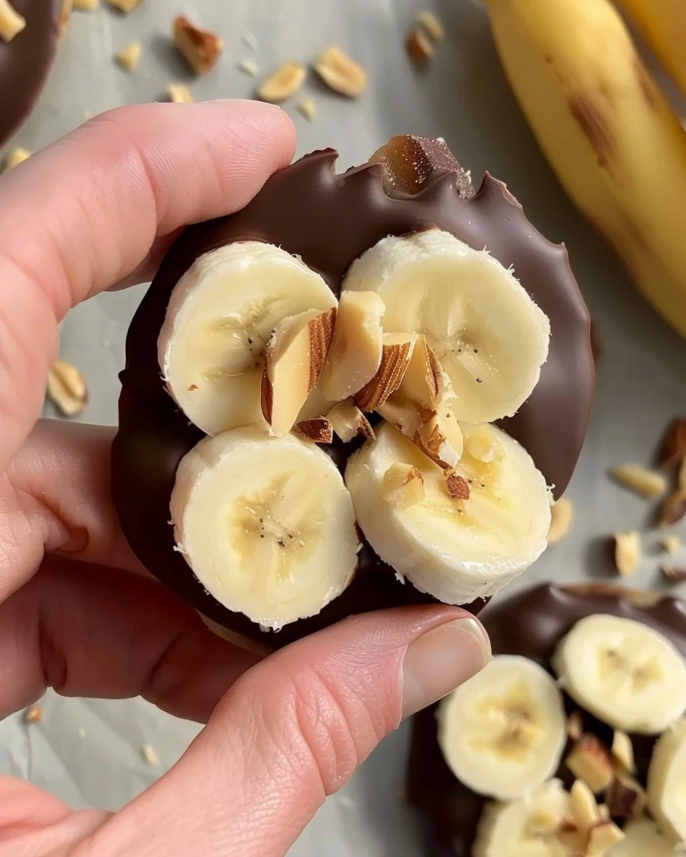 Bocaditos de plátano con yogur y chocolate en un plato