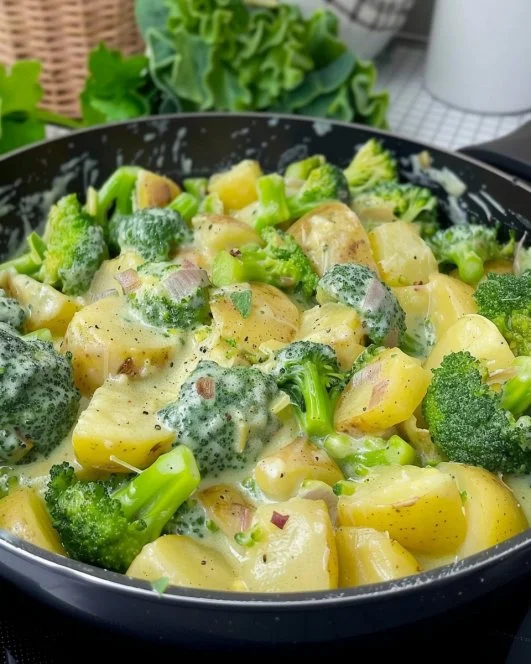 Plato de brócoli con papa, saludable y delicioso