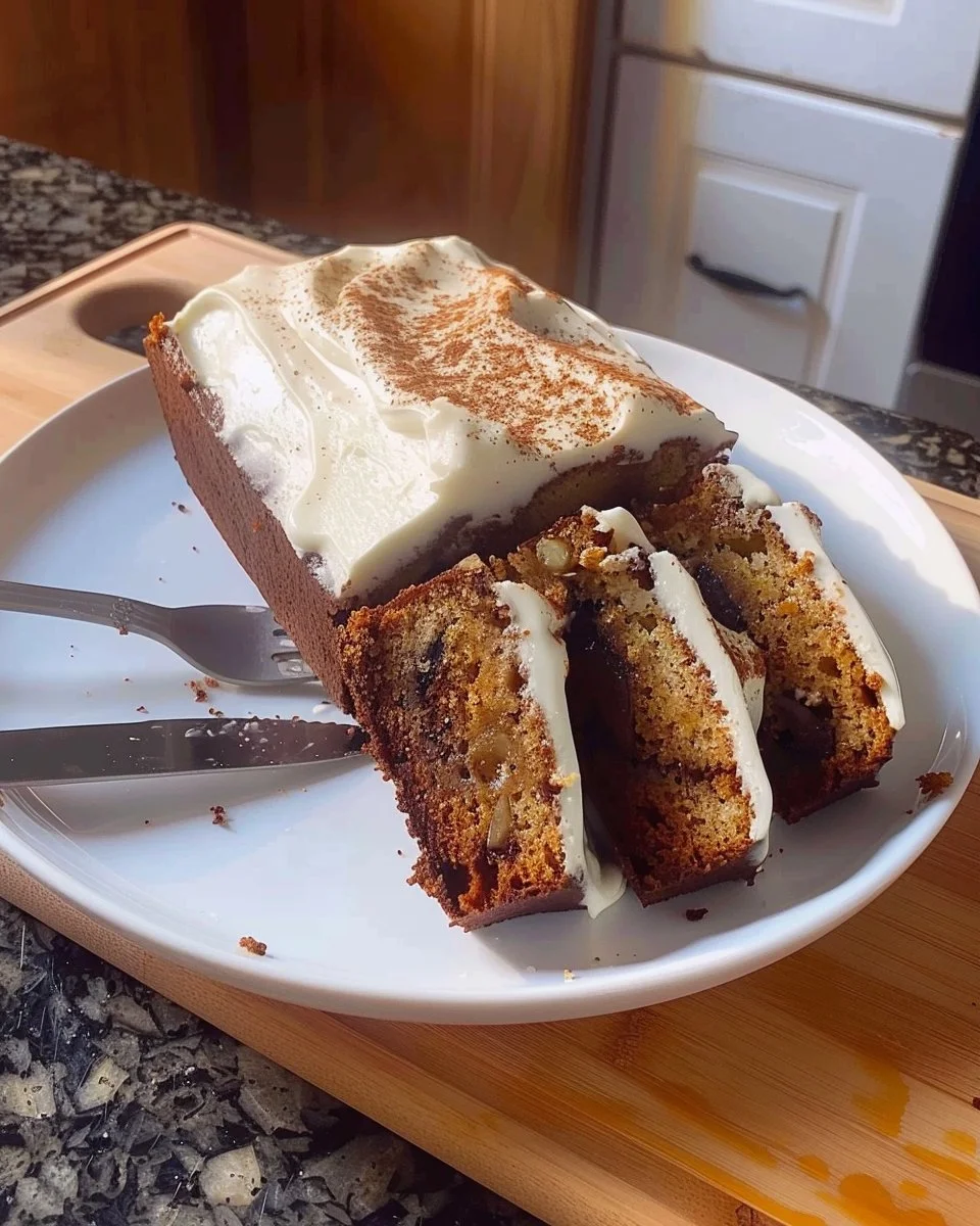 Budín de zanahoria decorado con chocolate y nueces en un plato