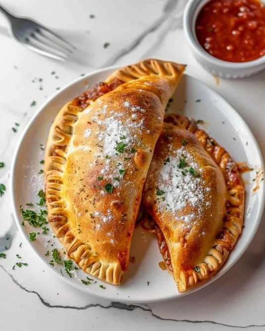 Calzone Italiano fresco con ingredientes tradicionales y queso derretido