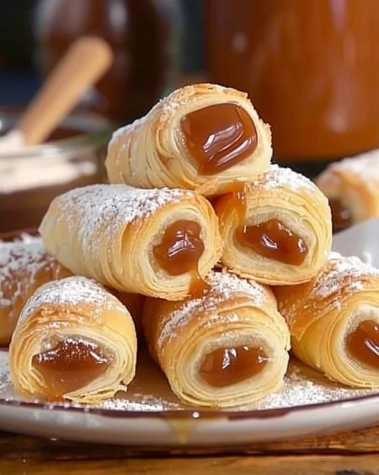 Cañoncitos de Dulce de Leche recién horneados sobre una bandeja