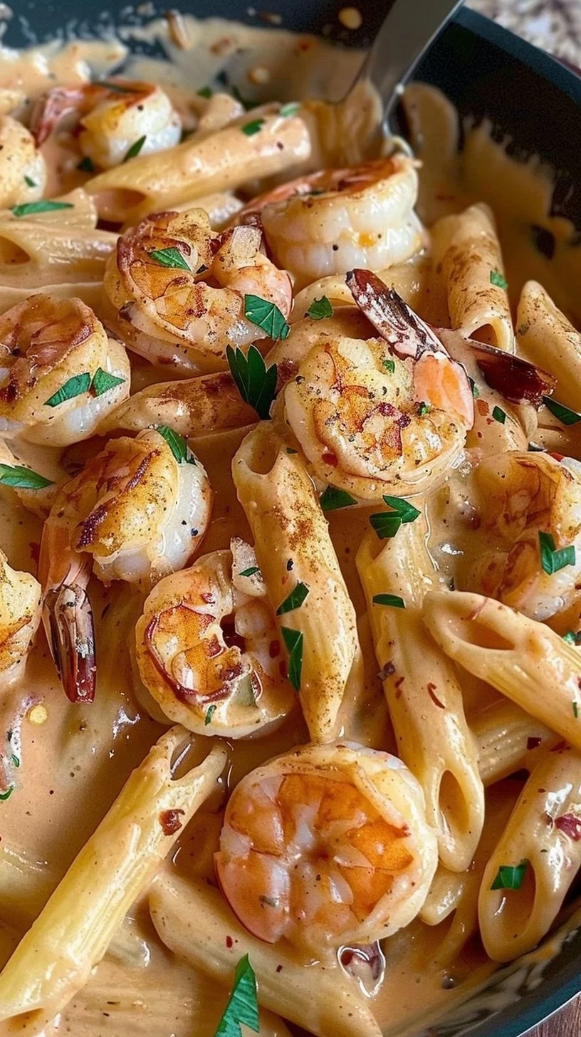 Plato de Pasta de Camarones con salsa y especias frescas