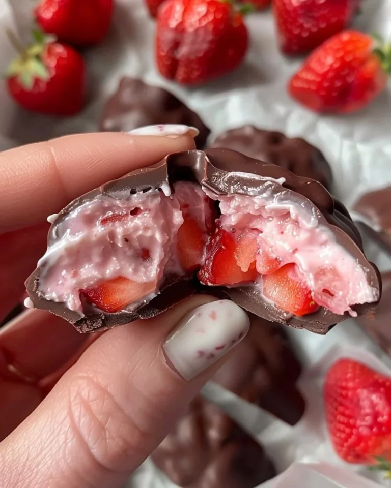 Delicioso cluster de yogur de chocolate y fresa en un tazón