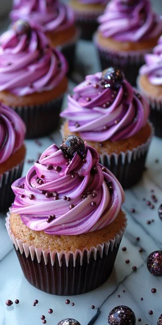 Deliciosos cupcakes marmoleados con un suave glaseado