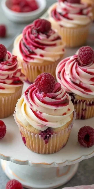 Cupcakes de frambuesa con remolino, un postre delicioso y colorido