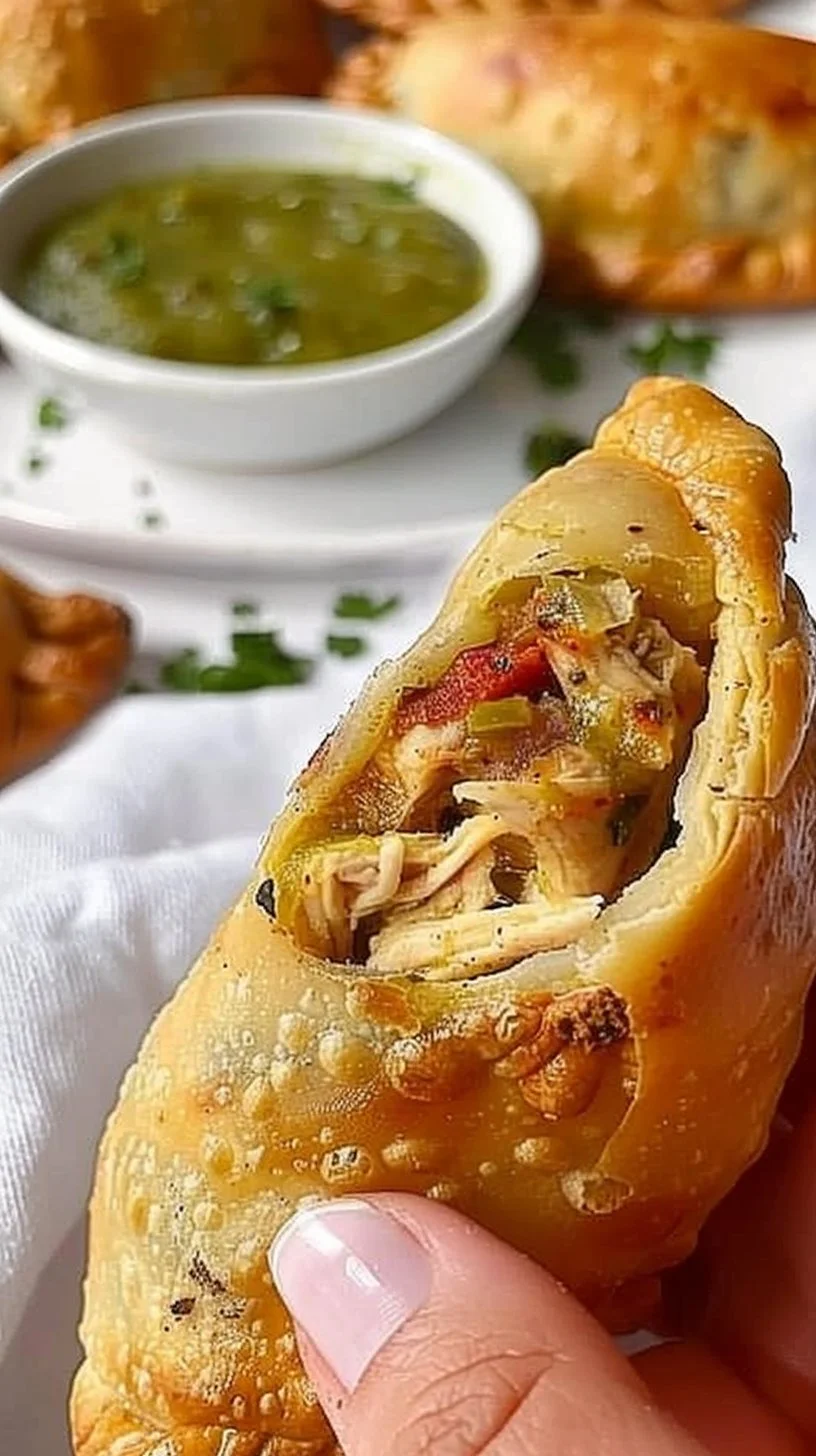Empanada de pollo horneada recién salida del horno, dorada y crujiente