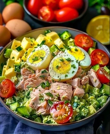 Ensalada de atún con huevo, una opción saludable y nutritiva.