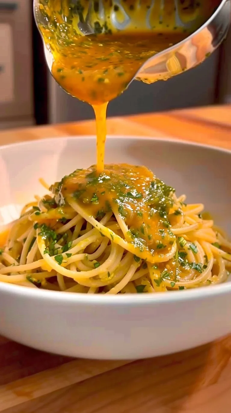 Plato de espagueti aglio e olio servido con ajo y guindilla.