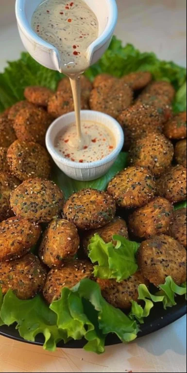Tazón de falafel crujiente con ensalada fresca y salsa tahini