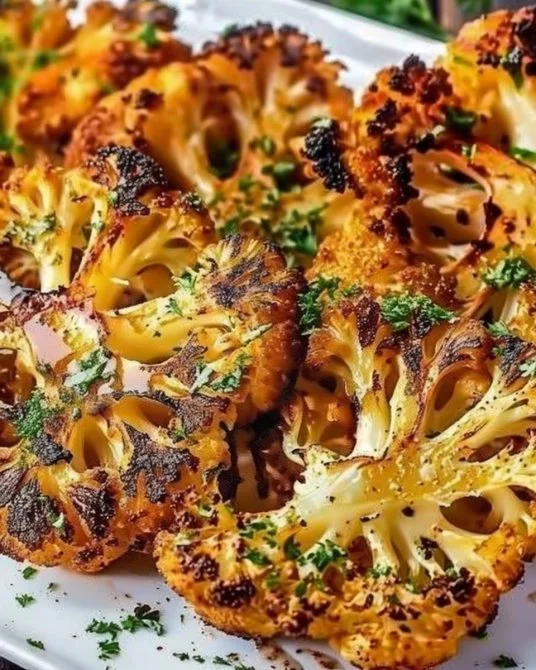 Filete de coliflor a la parrilla servido en un plato