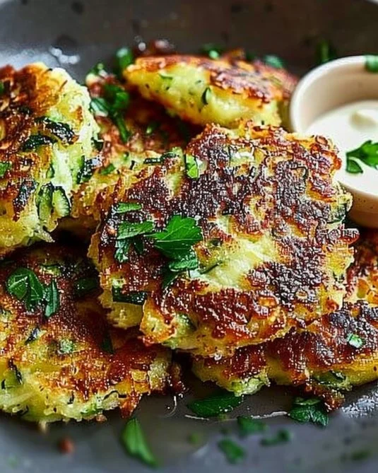 Frituras de calabacín crujientes doradas y apetitosas en un plato