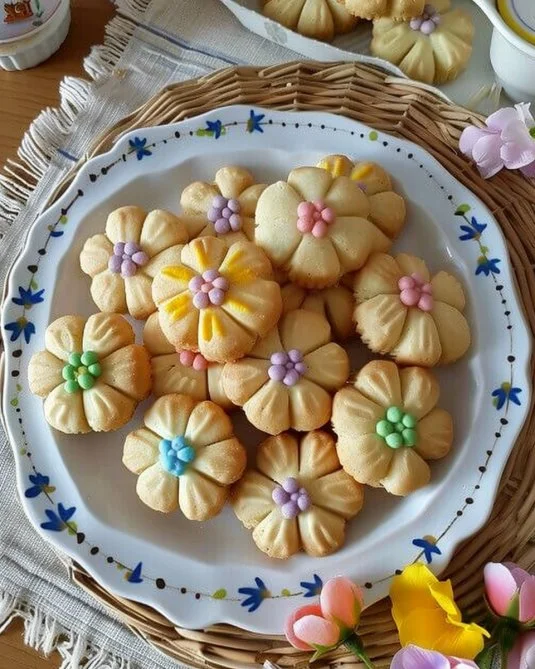 Galletas de mantequilla decoradas con flores de primavera