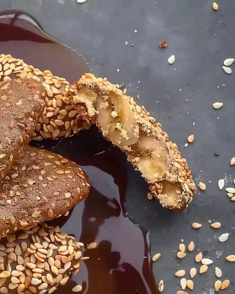 Galletas de plátano y semillas de sésamo recién horneadas