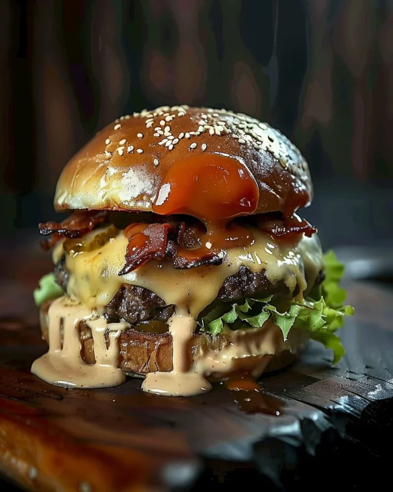 Deliciosa hamburguesa con ingredientes frescos y jugosos.