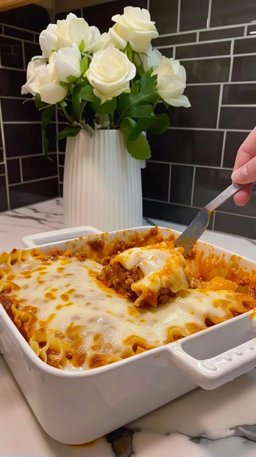 Plato de lasaña clásica con salsa de tomate, carne y queso