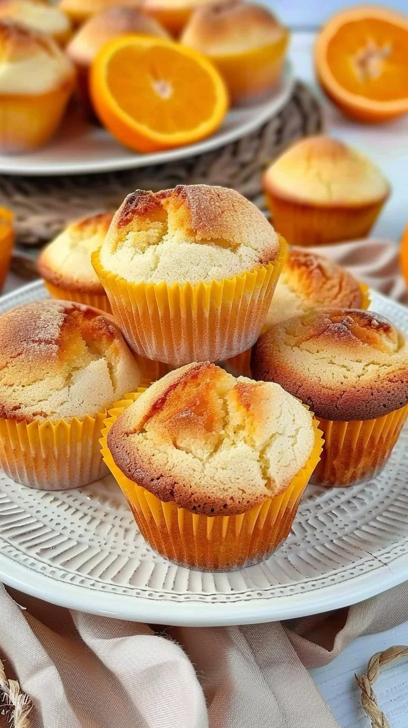 Magdalenas de Aceite de Naranja recién horneadas en un plato.