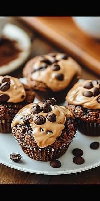 Muffins esponjosos de café y chocolate recién horneados.