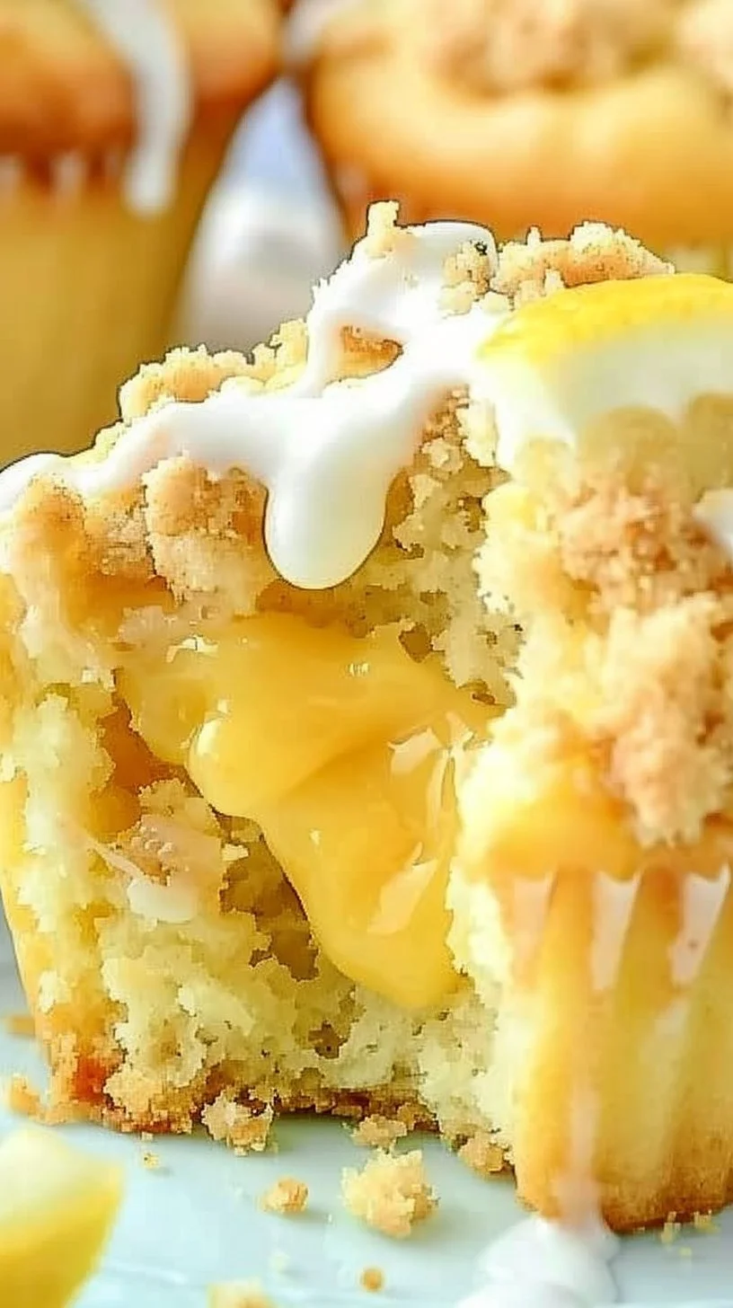 Muffins esponjosos de curd de limón recién horneados