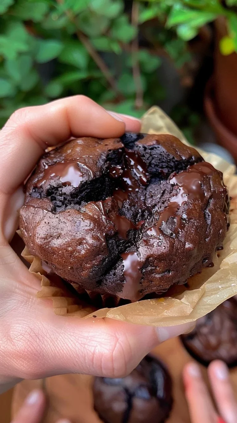 Muffins de doble chocolate frescos y esponjosos en un plato