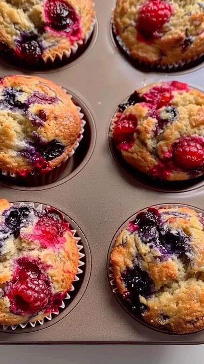 Muffins de limón y berries recién horneados