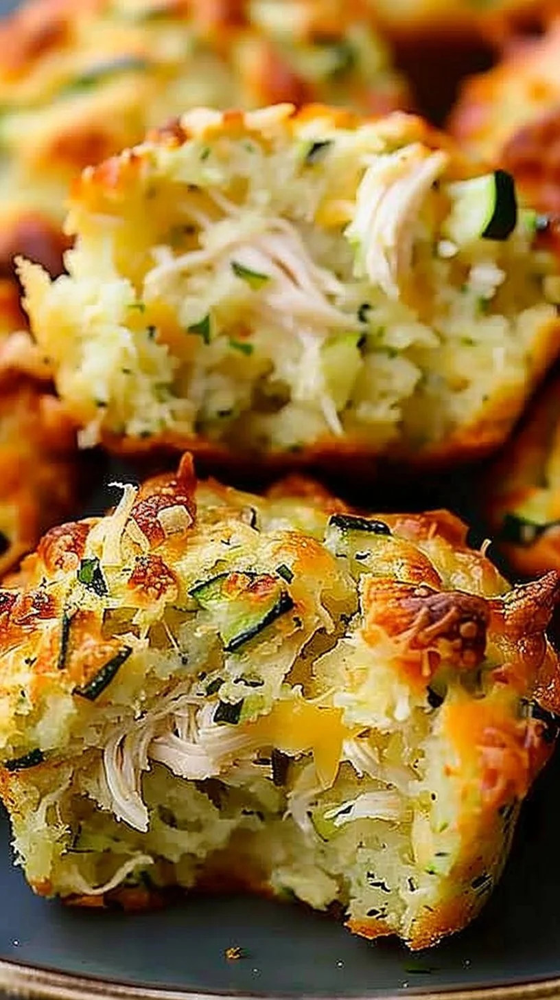 Muffins de Pollo, Queso y Calabacín recién horneados