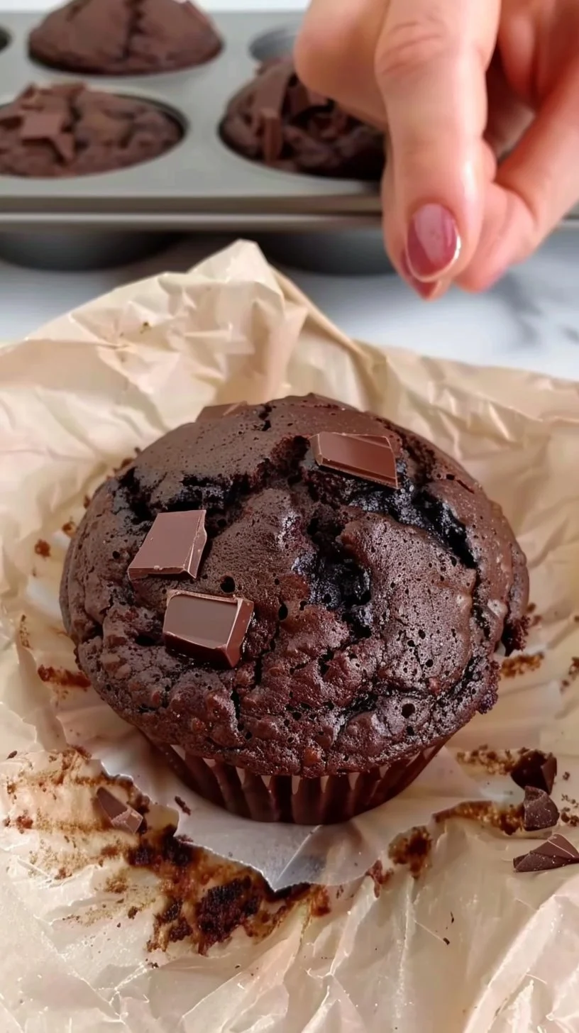 Deliciosos muffins de trozos de chocolate recién horneados