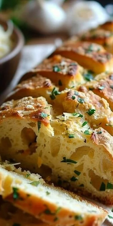 Pan de avena con queso, ajo y orégano recién horneado en una mesa