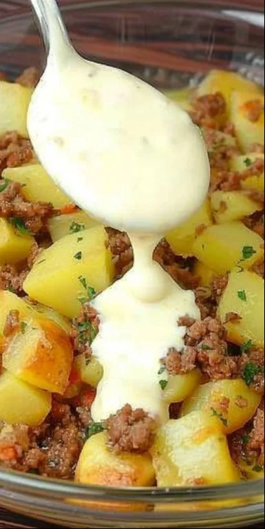 Papas con Carne Molida servidas en un plato colorido con hierbas frescas
