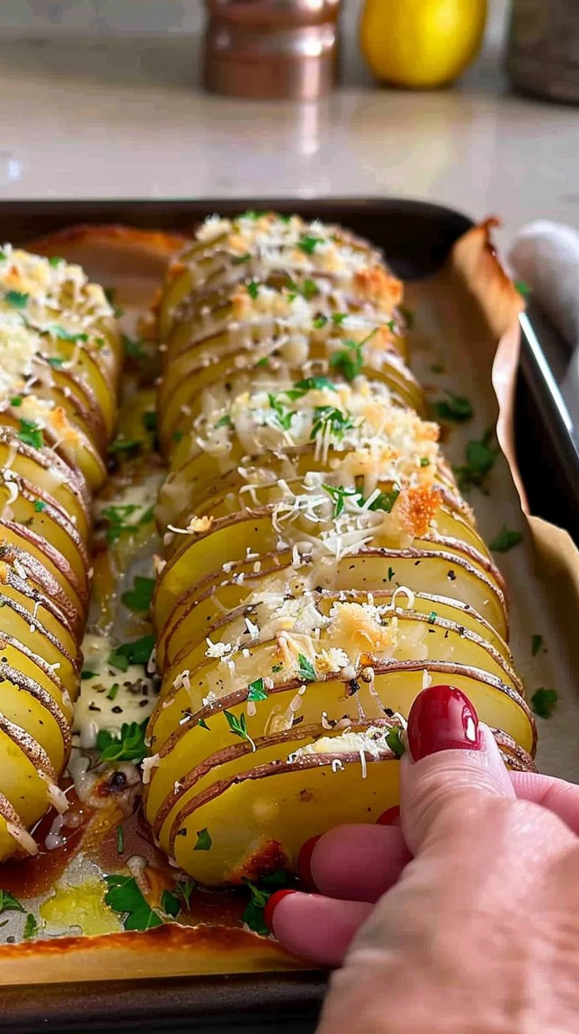 Papas Hasselback crujientes con ajo y parmesano al horno