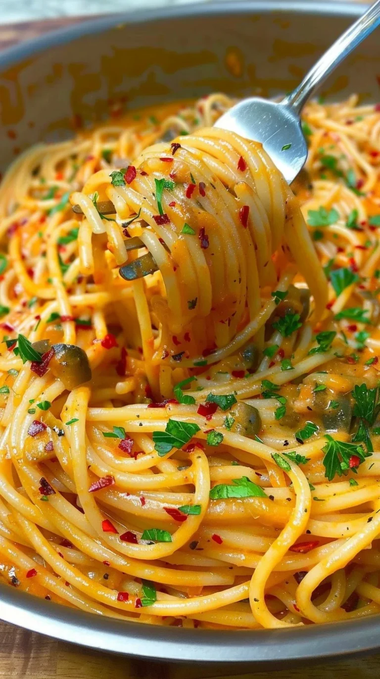Pasta Cremosa con Cebollas Caramelizadas en un plato elegante